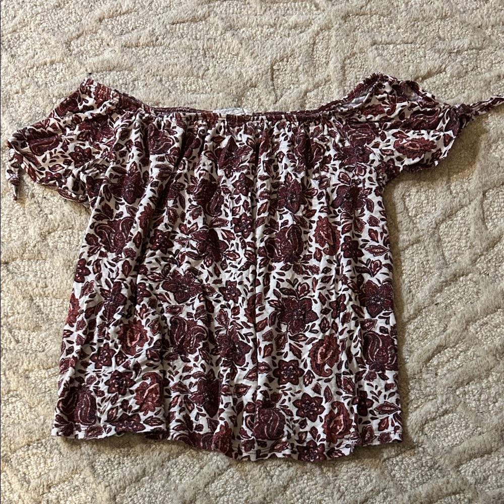 Burgundy Floral Off-Shoulder Blouse